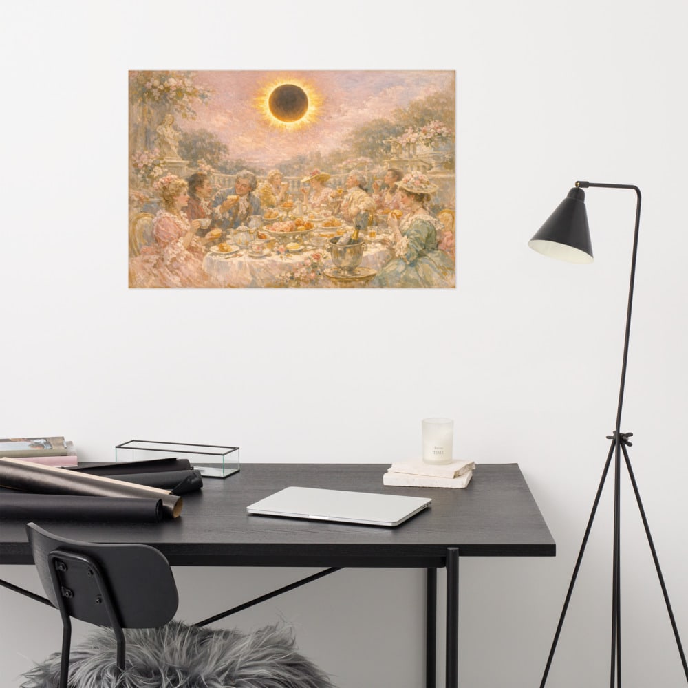 The Eclipse Breakfast printed and photographed on a wall