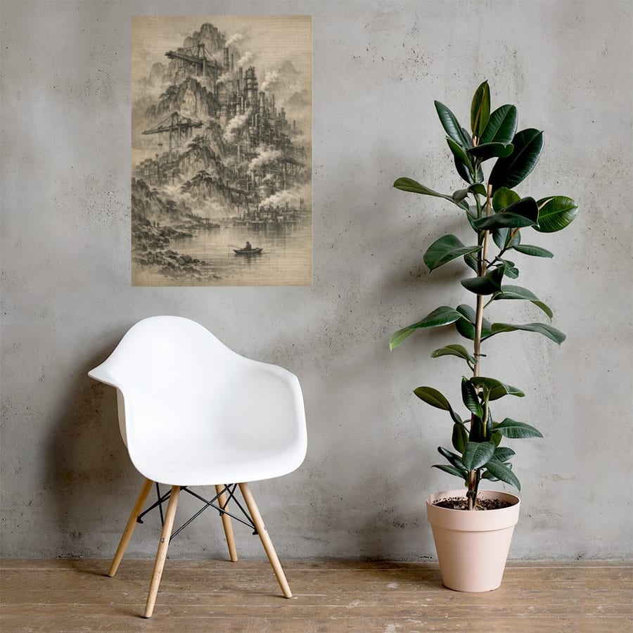 Early Spring Refinery printed and photographed on a wall