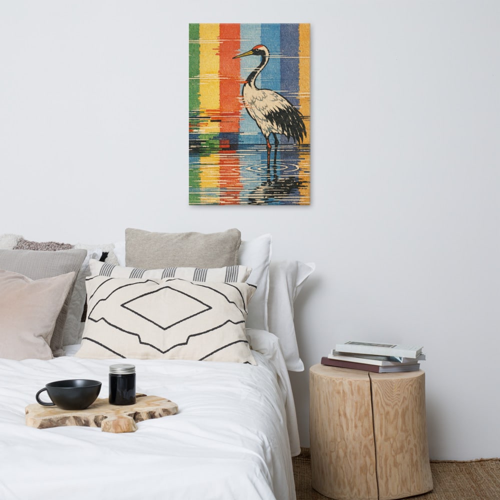Crane and Colour Bars printed and photographed on a wall